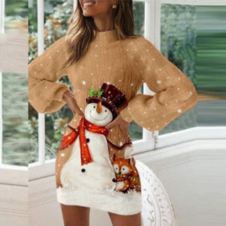 Christmas print mid length sweater dress