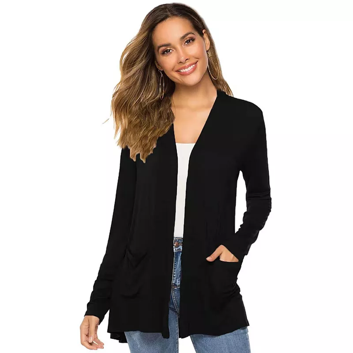 WOMENS CASUAL LIGHTWEIGHT OPEN FRONT LONG SLEEVE CARDIGANS