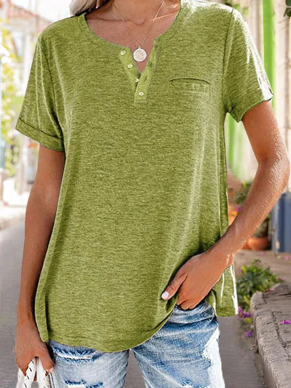 Fashion Solid Color Pocket Short Sleeve T Shirt