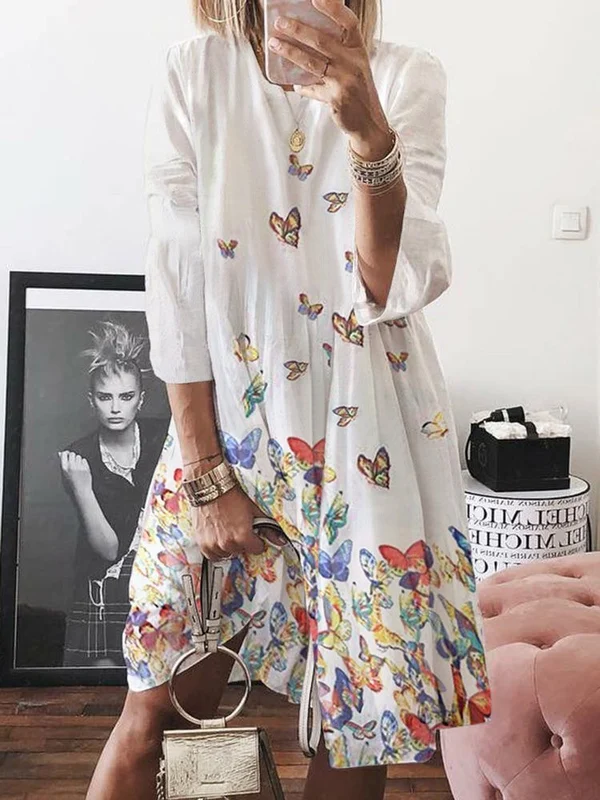 Butterflies Printed Loose Resort Dress