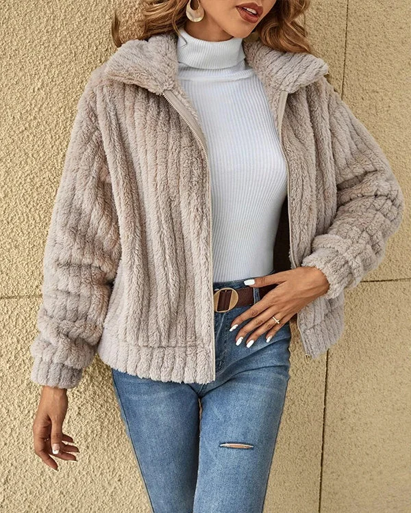 Lapel Full Zip Polar Soft Fleece Coat Jacket