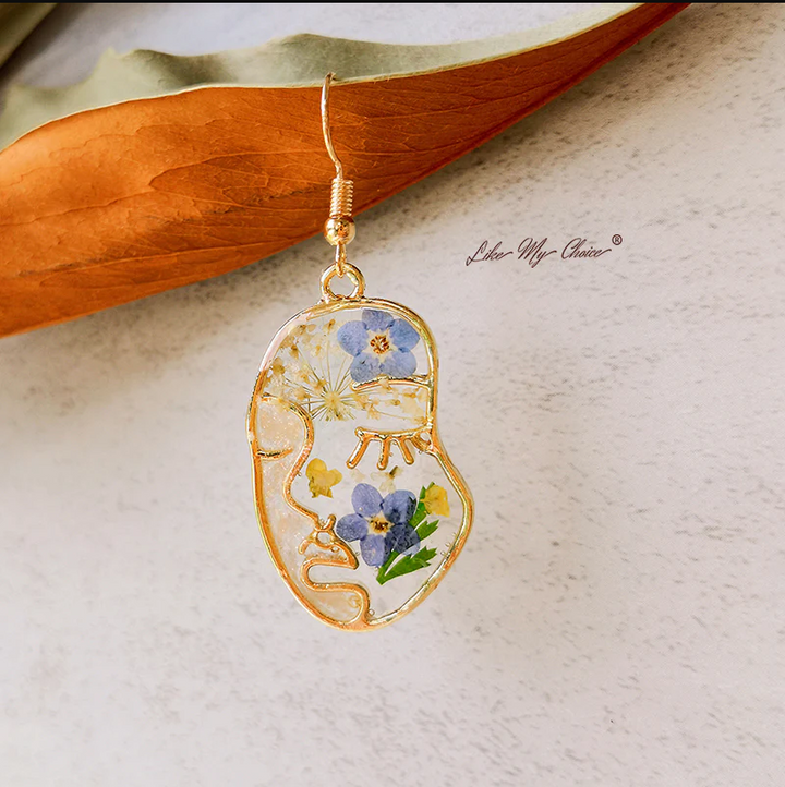 Abstract Face Forget Me Not Flower Earrings