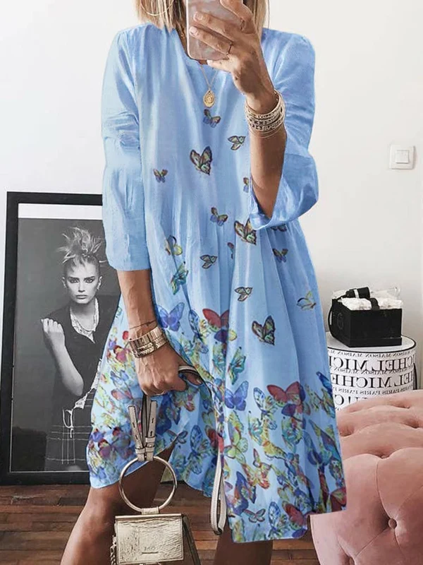 Butterflies Printed Loose Resort Dress
