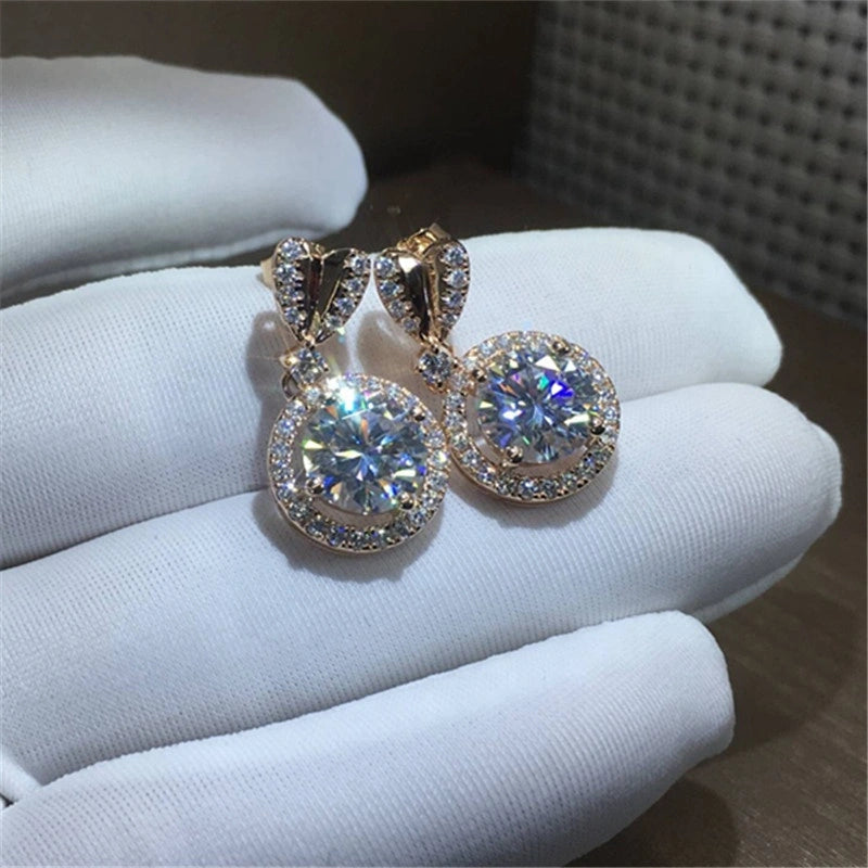 New Trendy Gold Color Heart Stud with Big Round