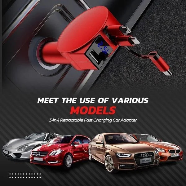 3 in 1 Retractable Fast Charging Car Adapter