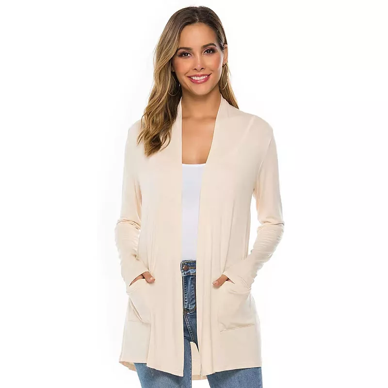 WOMENS CASUAL LIGHTWEIGHT OPEN FRONT LONG SLEEVE CARDIGANS