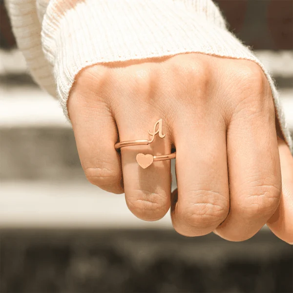 Dainty Initial Heart Ring