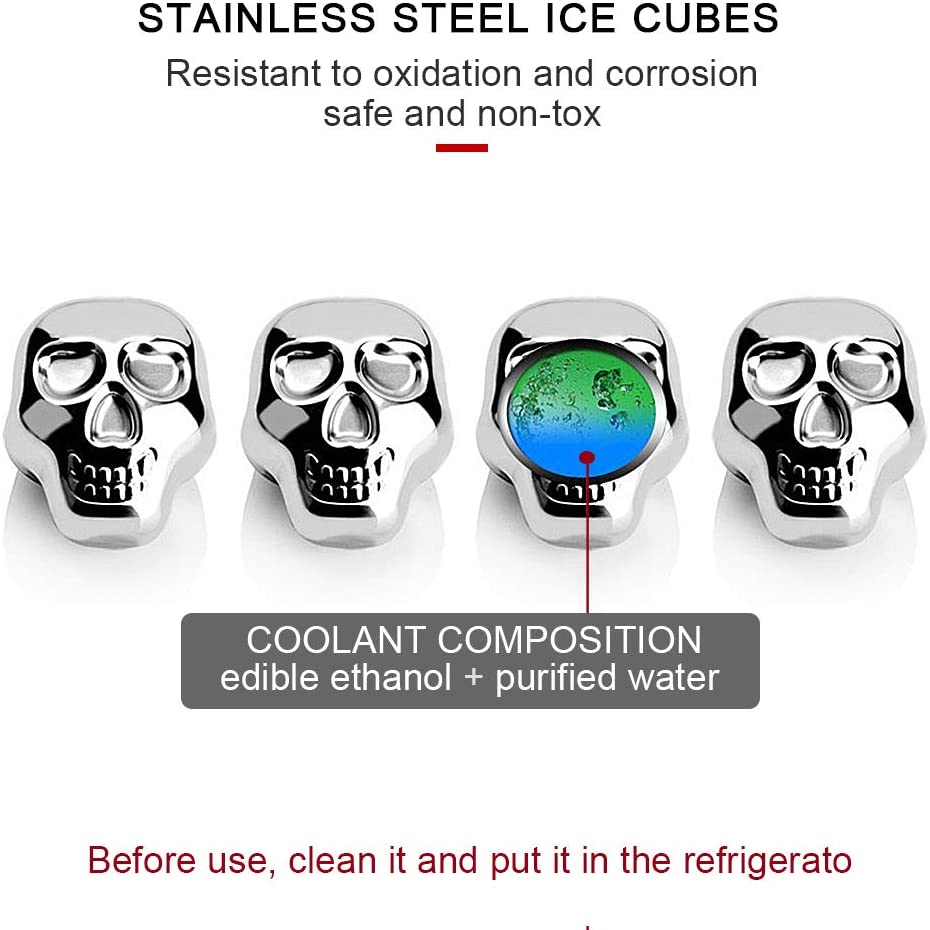 4Pcs Stainless Steel Skull Ice Cube Molds with Clip