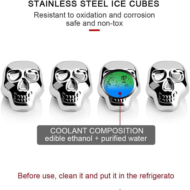 4Pcs Stainless Steel Skull Ice Cube Molds with Clip