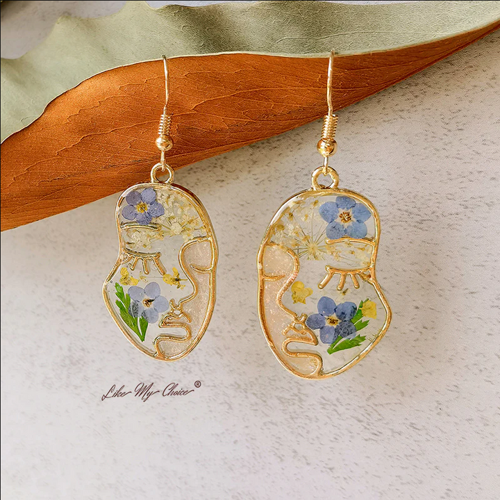 Abstract Face Forget Me Not Flower Earrings