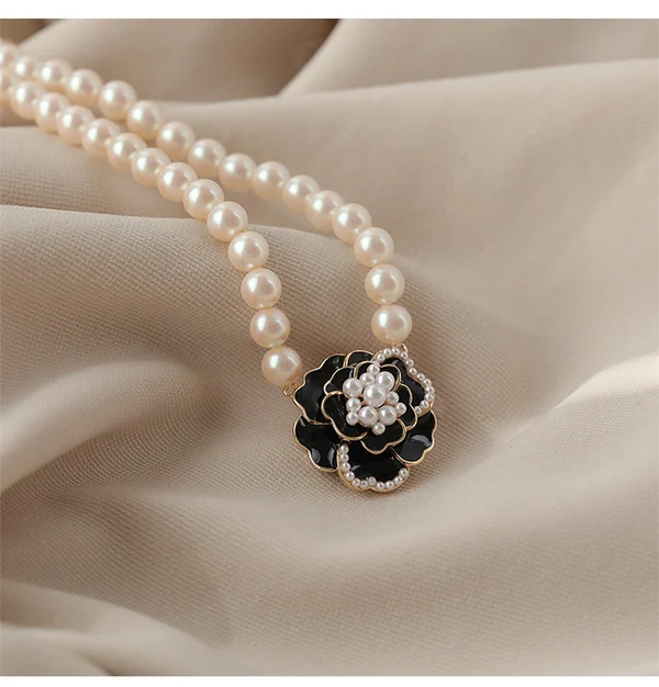 Elegant Pearl Camellia Necklace