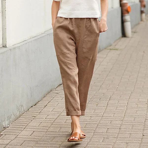 Linen cotton womens large size loose pants