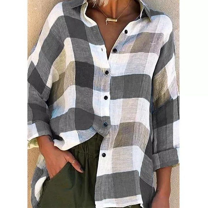 Womens Printed Long sleeved Shirt Loose Plaid Shirt