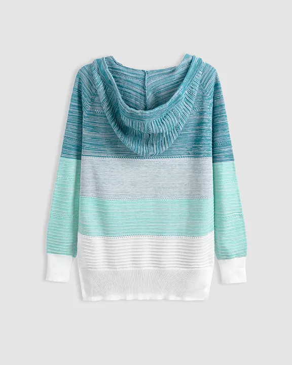 Colorblock Hollow Out Drawstring Hooded Sweater