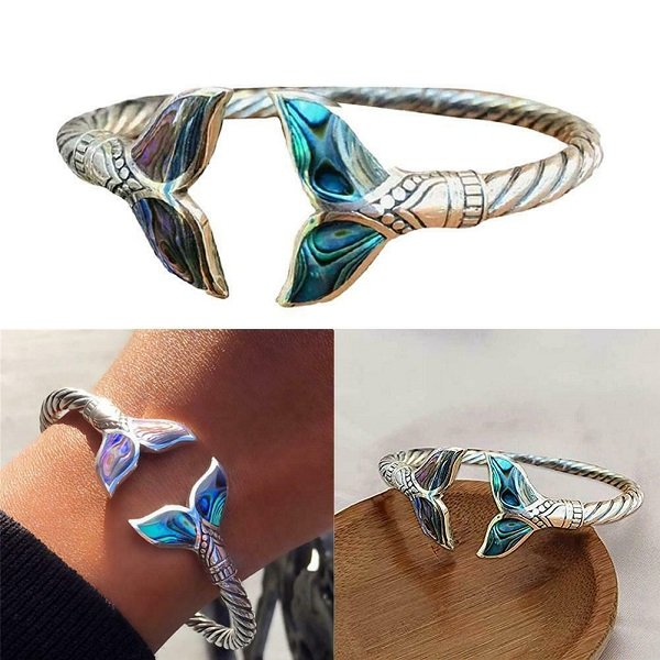 Abalone Shell Mermaid Tail SS Bangle Bracelet
