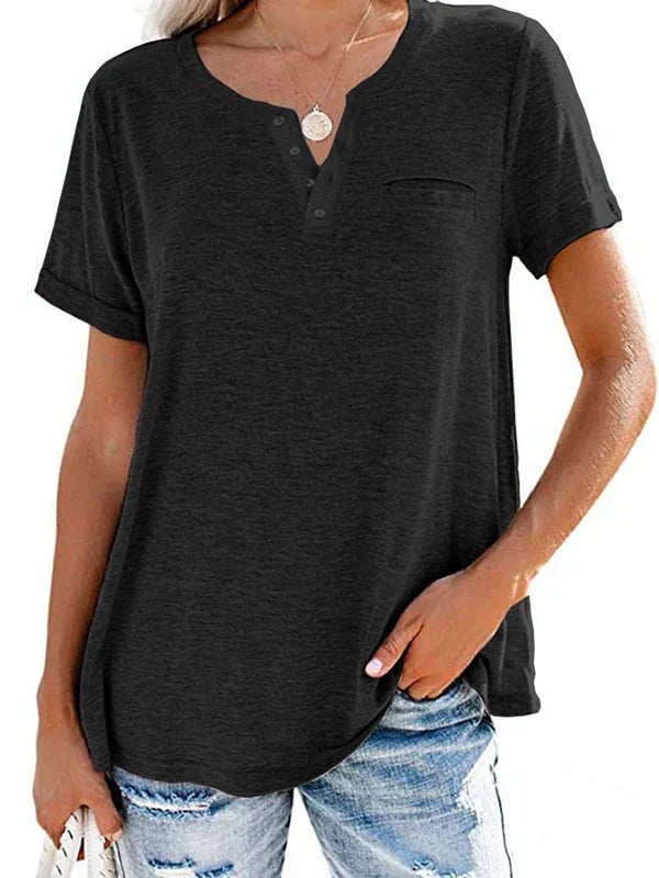 Fashion Solid Color Pocket Short Sleeve T Shirt