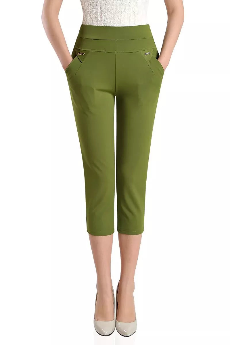 womens seven point color pants high waisted elastic casual pants