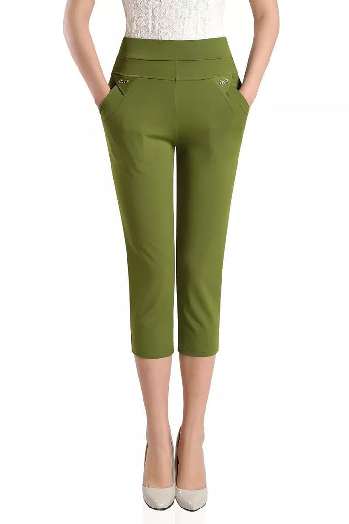 womens seven point color pants high waisted elastic casual pants