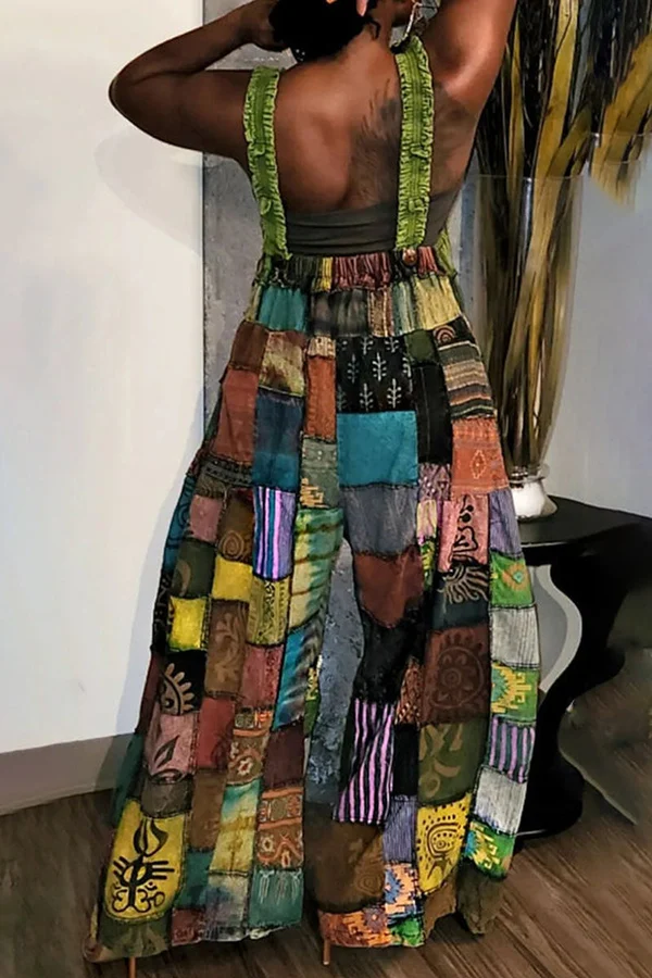 Patchwork Loose Suspender Jumpsuit