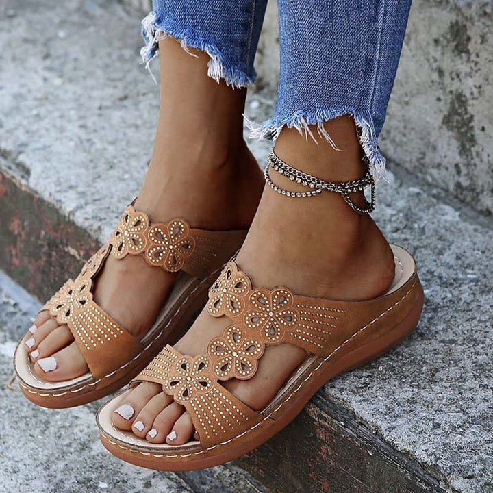 Soft Footbed Orthopedic Arch-Support Womens Flower Hollow Out Sandals