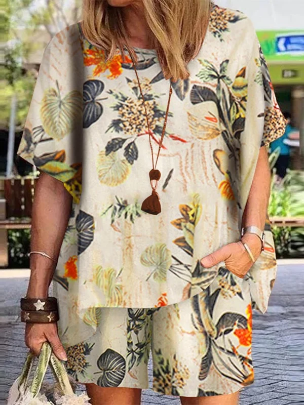 Half Sleeve Elastic waist Cotton Suit