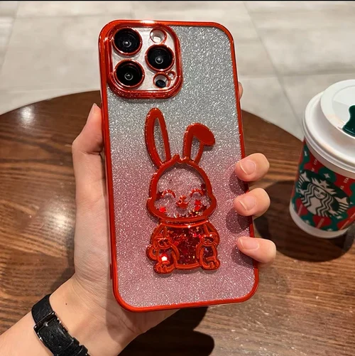 Gradient Glitter Quicksand Rabbit Case Cover For iPhone