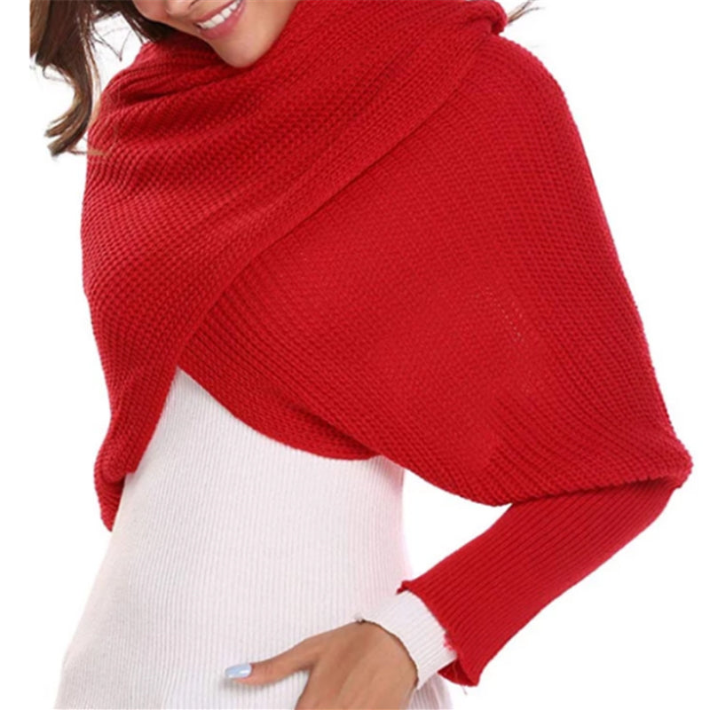 Knitted Wrap Scarf With Sleeves