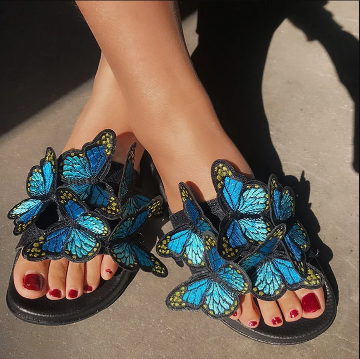 EMBROIDERED BUTTERFLY OPEN TOE BOHEMIAN SANDALS