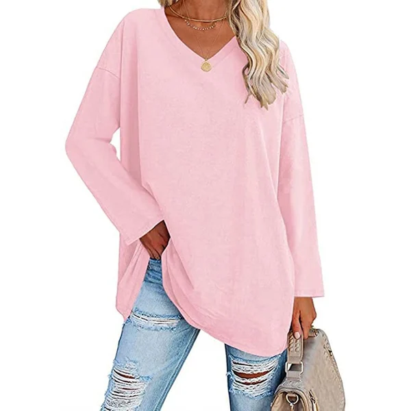 Womens loose long sleeve fashion V neck knit top