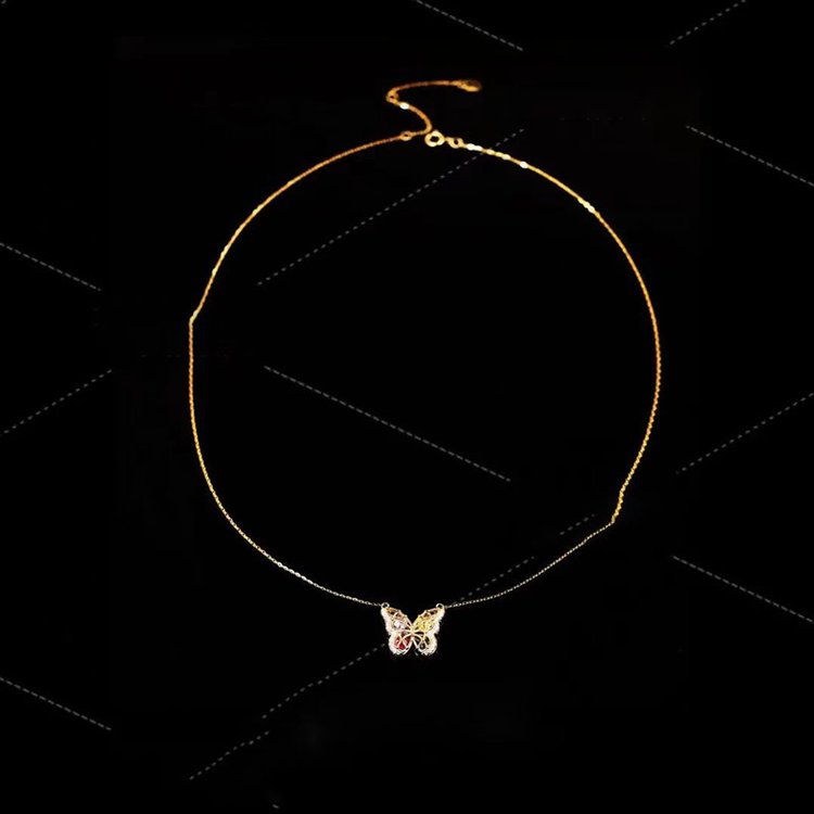 Colorful Gem Openwork Butterfly Pendants Necklace