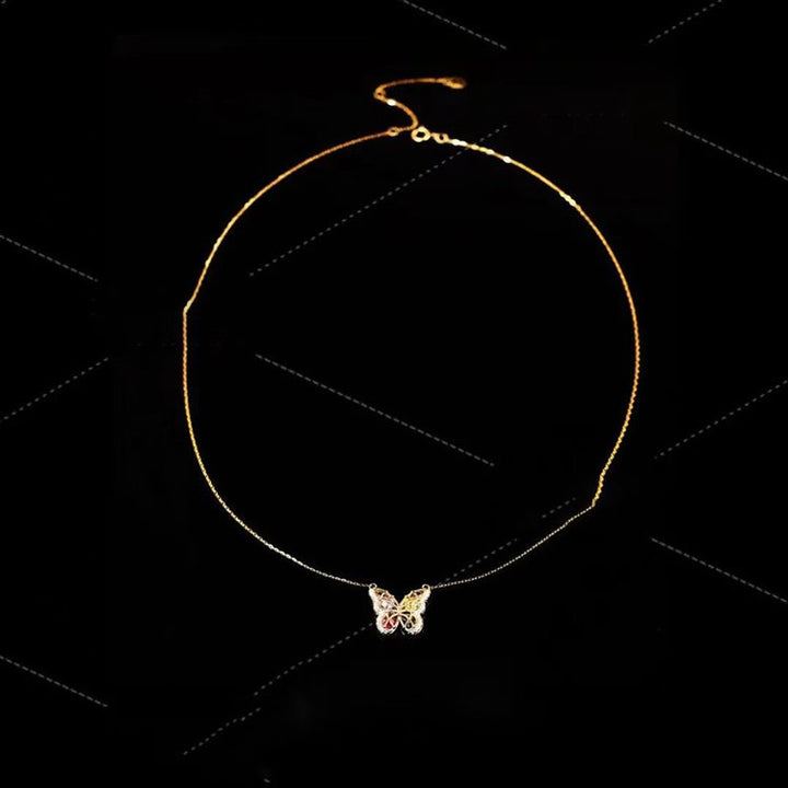 Colorful Gem Openwork Butterfly Pendants Necklace