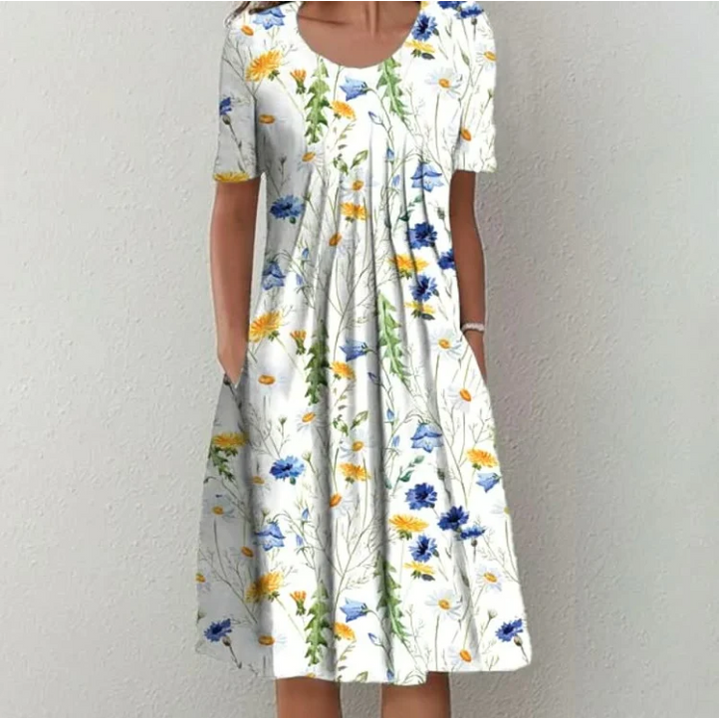 Station Spring And Summer Womens Casual Printing Round Neck Short-sleeved Dress