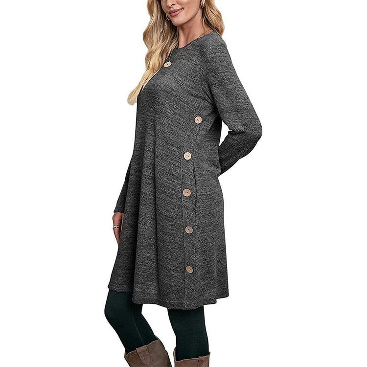 BUTTONED POCKET CASUAL LOOSE DRESS