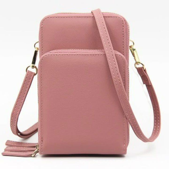 Three Zipper Vertical Shoulder Bag