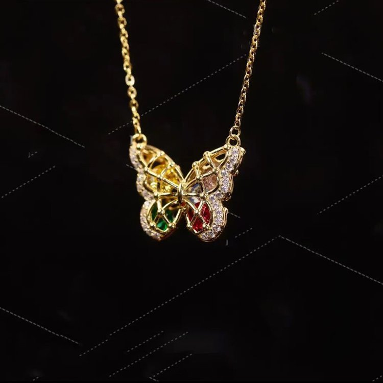 Colorful Gem Openwork Butterfly Pendants Necklace