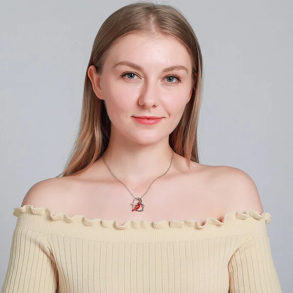 Red Bird Heart Cardinal Necklace
