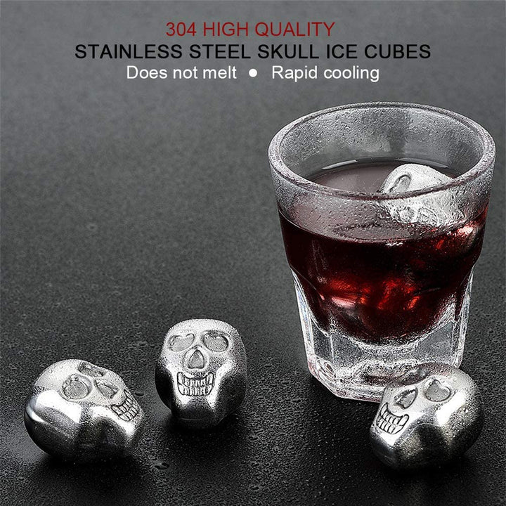 4Pcs Stainless Steel Skull Ice Cube Molds with Clip