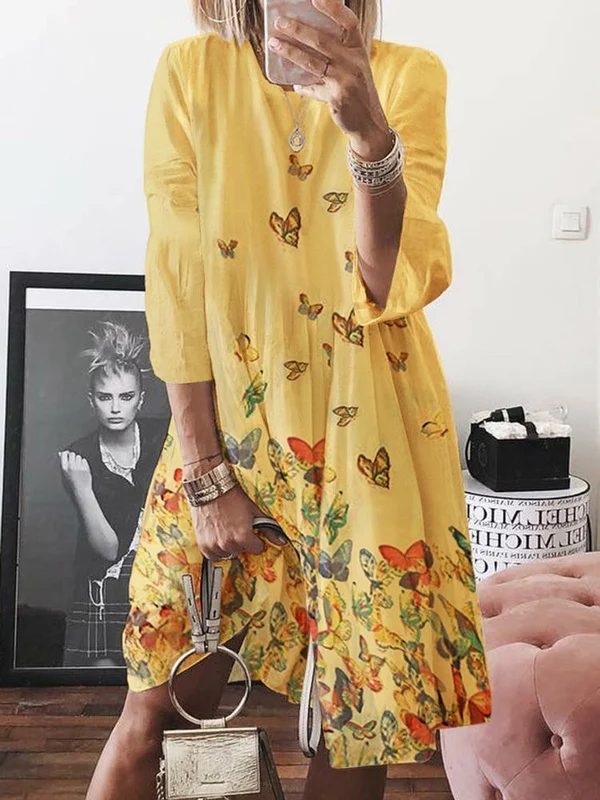 Butterflies Printed Loose Resort Dress