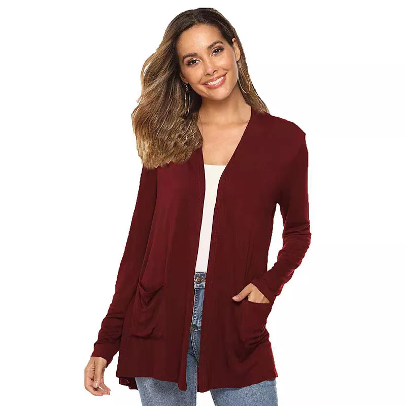 WOMENS CASUAL LIGHTWEIGHT OPEN FRONT LONG SLEEVE CARDIGANS