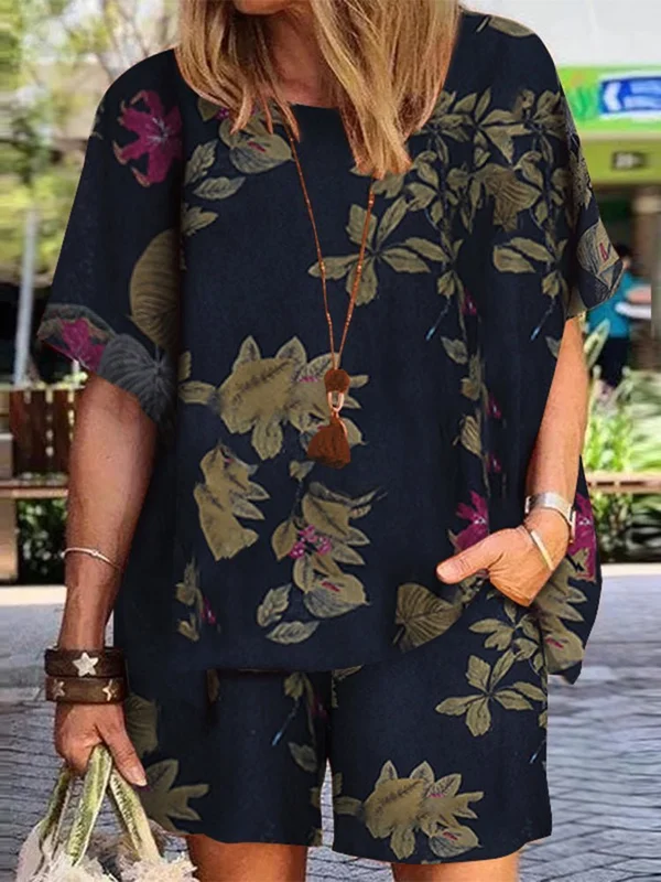 Half Sleeve Elastic waist Cotton Suit