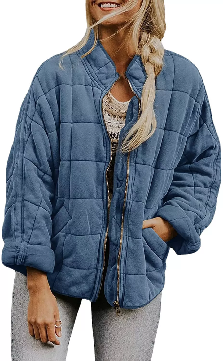 Womens Fashion Solid Color Stand Collar Cotton Padded Jacket