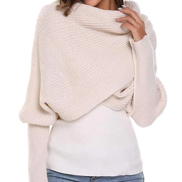Trendy Knitted Sweater Scarf With Sleeves