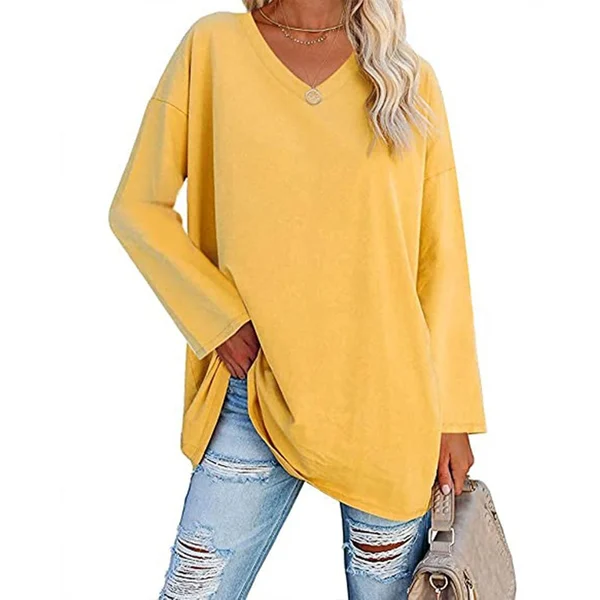 Womens loose long sleeve fashion V neck knit top
