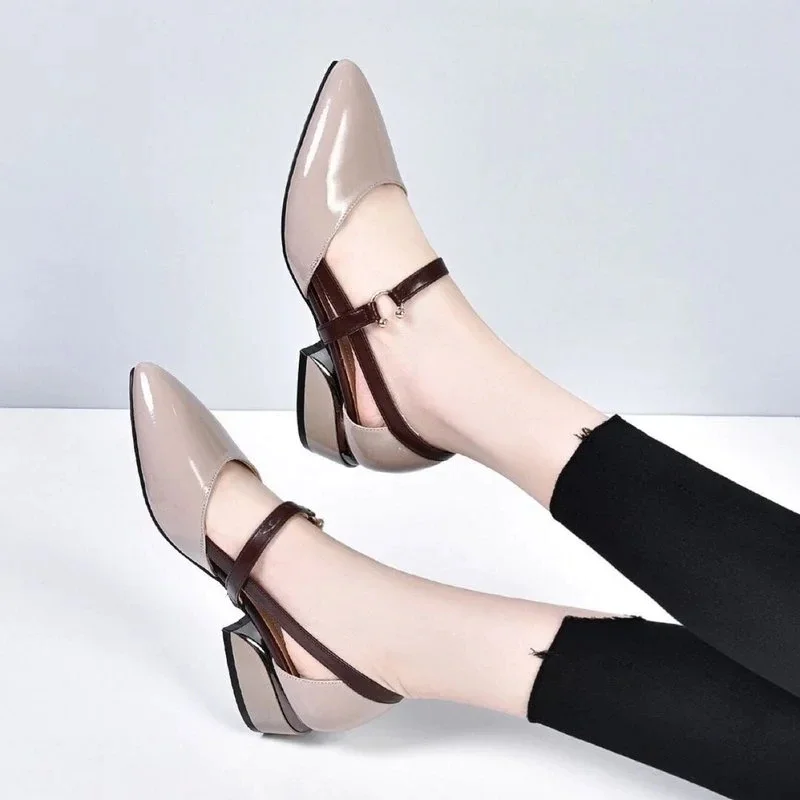 One Word Buckle Fashion Leather Shoes