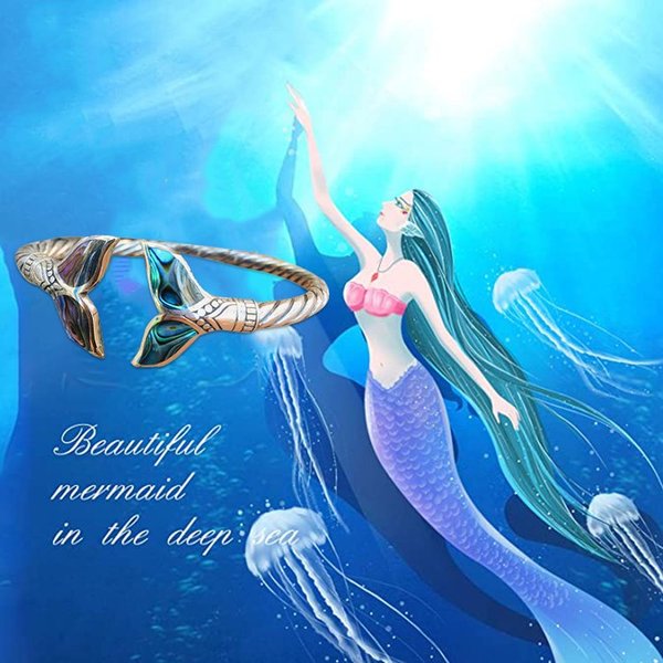 Abalone Shell Mermaid Tail SS Bangle Bracelet