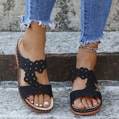 Soft Footbed Orthopedic Arch-Support Womens Flower Hollow Out Sandals