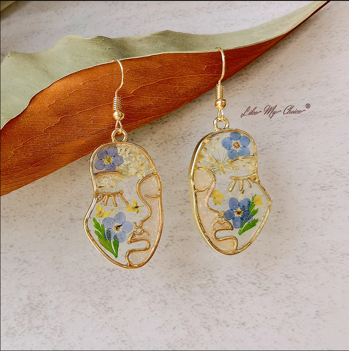 Abstract Face Forget Me Not Flower Earrings