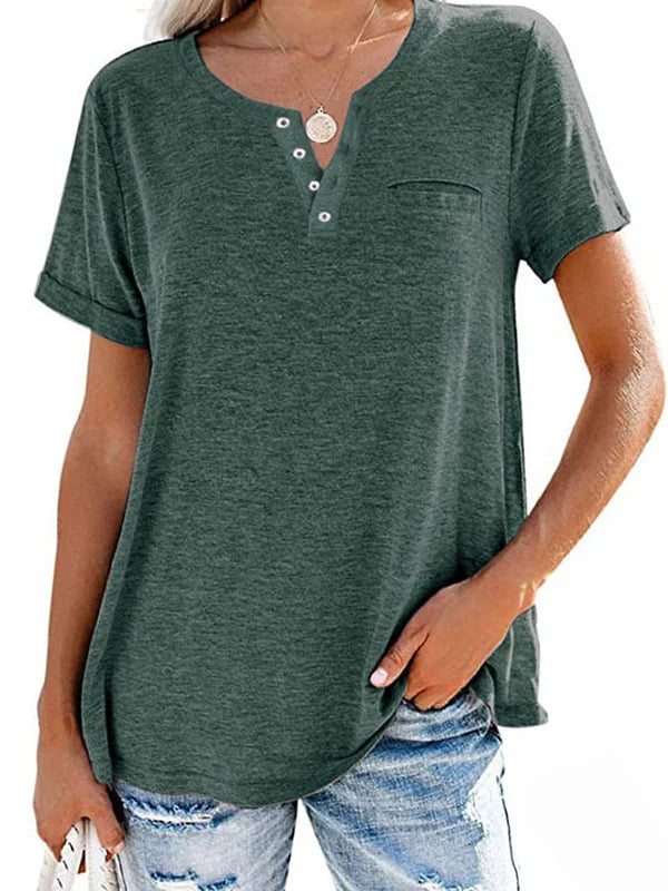 Fashion Solid Color Pocket Short Sleeve T Shirt