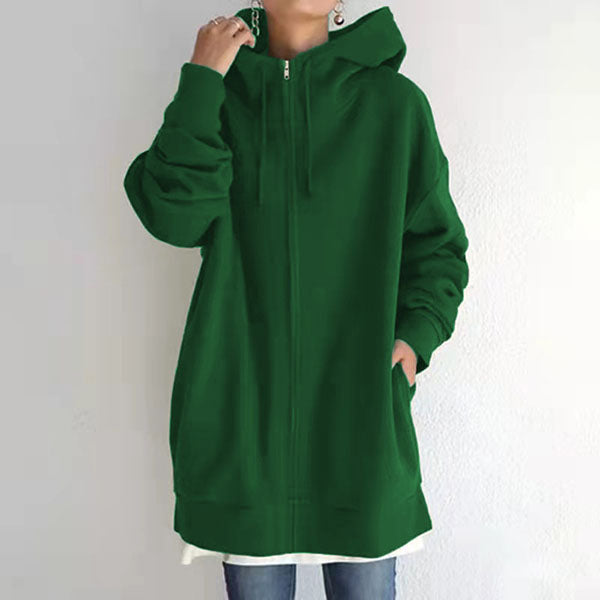 2021 Autumn Winter Sweater Zipper Hooded Long Plus Cashmere Sweater