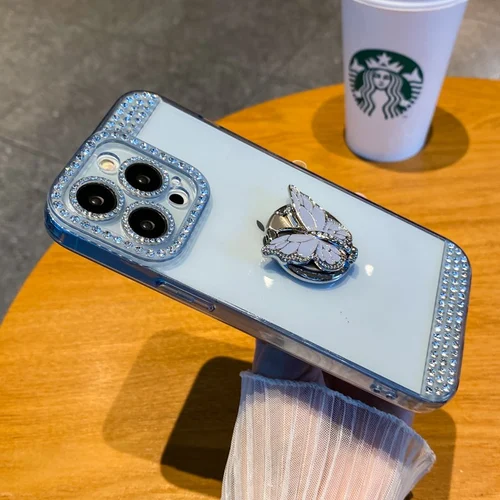 Butterfly Diamond TPU Soft Rubber Stand Cover for iPhone